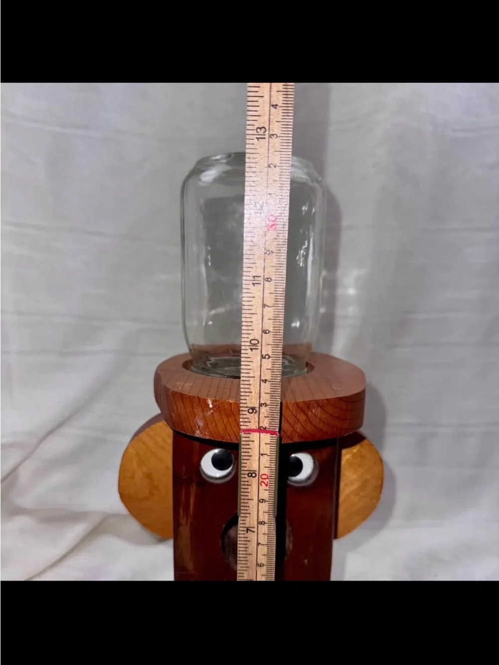 Vintage Hand Made Country Bumpkin Wooden Nut/Candy Dispenser with Jar